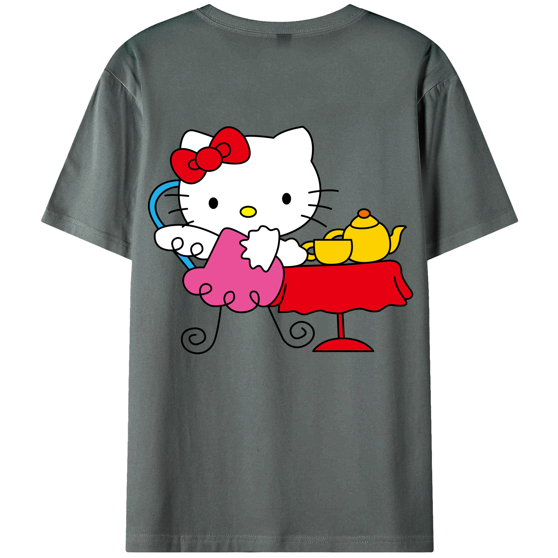 （画像用） Hello Kitty ハローキティ 綿100％ メンズ半袖Tシャツ（バックプリント） 通気性